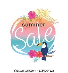 Summer sale illustration with tropical plants