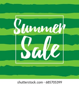 Summer sale inscription with watermelon vector background. Can be used on greeting cards, diary, planner, advertising, website, mobile app, flyer and other promotional material