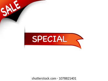 Summer sale isolated vector banner red black gradient color on white background. Special discount label modern icon offer ribbon illustration. Sticker price off tag