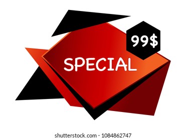 Summer sale isolated vector banner red black gradient color on white background. Special discount label modern icon offer ribbon illustration. Sticker price tag for flyer, invitation, poster, web site