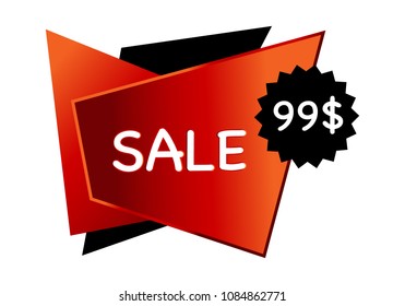 Summer sale isolated vector banner red black gradient color on white background. Special discount label modern icon offer ribbon illustration. Sticker price tag for flyer, invitation, poster, web site