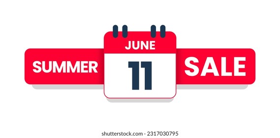 Summer sale June 11 banner template, Special offer 11th June. special discount offer. Sale promotion banner design with typography june eleven isolated on white background. Vector illustration
