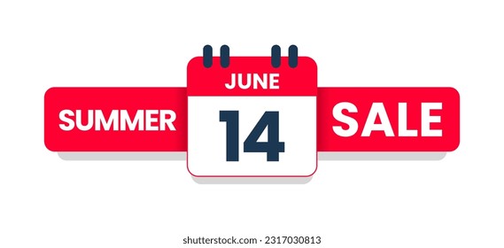 Summer sale June 14 banner template, Special offer 14th June. special discount offer. Sale promotion banner design with typography june fourteen isolated on white background. Vector illustration