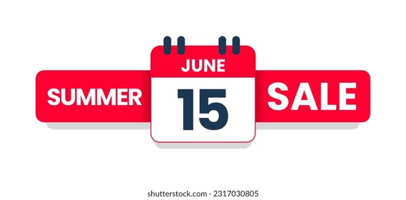 Summer sale June 15 banner template, Special offer 15th June. special discount offer. Sale promotion banner design with typography june fifteen isolated on white background. Vector illustration