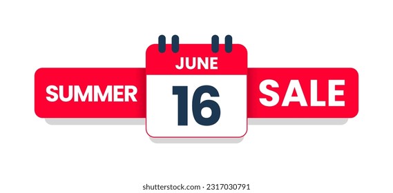 Summer sale June 16 banner template, Special offer 16th June. special discount offer. Sale promotion banner design with typography june sixteen isolated on white background. Vector illustration