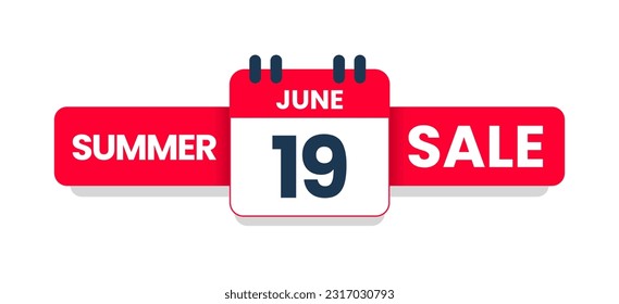 Summer sale June 19 banner template, Special offer 19th June. special discount offer. Sale promotion banner design with typography june nineteen isolated on white background. Vector illustration