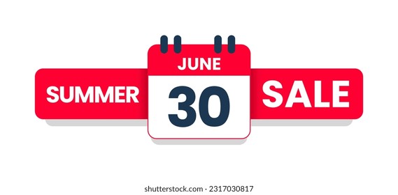 Summer sale June 30 banner template, Special offer 30th June. special discount offer. Sale promotion banner design with typography june thirty isolated on white background. Vector illustration