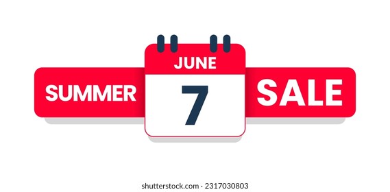 Summer sale June 7 banner template, Special offer 7th June. special discount offer. Sale promotion banner design with typography june seven isolated on white background. Vector illustration