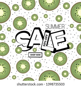 SUMMER SALE. kiwi Fruit green banner, background, wallpaper. Summer bright poster for advertising, stores. Summertime