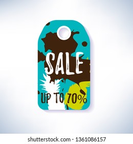 Summer sale label with hand drawn elements. Up to 70%