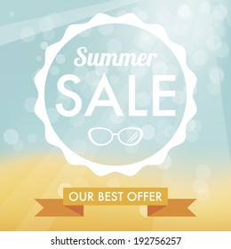 Summer sale label Ã¢Â?Â? hot beach background and white flat label.
