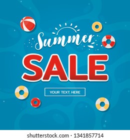 Summer sale label with pool background. Summer Background.
