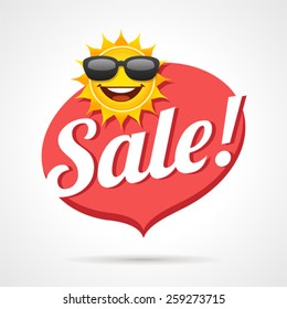 Summer Sale Label With Smiling Sun Vector Symbol