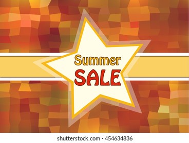 Summer sale label.Color vector summer sale star sticker on mosaic tiles background.