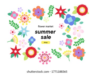 summer sale landing page, design element for web, colorful and happy flowers for flower shop