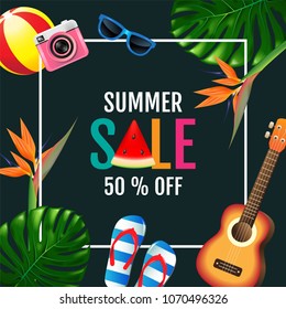 summer, sale, layout design, colorful trendy, vector illustration.