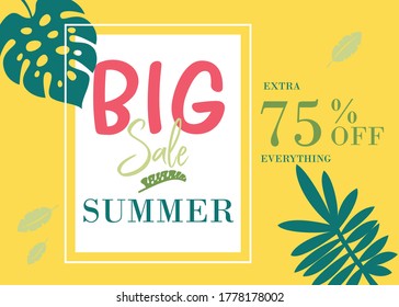 Verano, venta, diseño de diseño, diseño de plantilla, ilustración gráfica, ilustración vectorial, diseño de verano tropical.