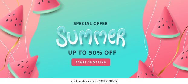 Summer sale layout poster banner background with watermelon concept