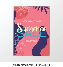 Afiche de la plantilla de distribución de ventas de verano. Elemento de verano sobre fondo colorido adecuado para promoción de marketing. Vector