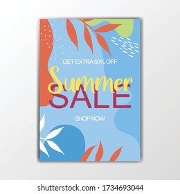 Summer Sale Layout Template Poster. Summer Element on Colorful Background Suitable for Marketing Promotion. Vector