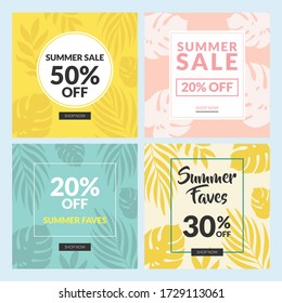 summer sale leaf style banner vector set illustration design