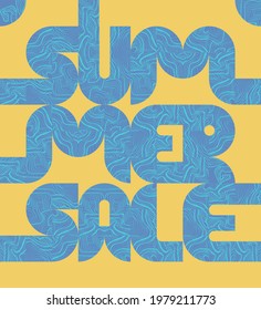 Summer sale lettering, banner template. Hand drawn vector illustration, flat colors.
