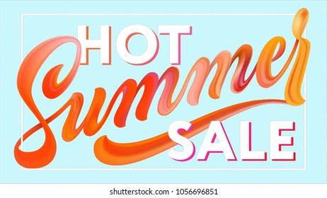 Summer Sale. Lettering In Frame. Hand Drawn Calligraphy Brush Pen Text On Background. Modern Gradient Calligraphic Inscription. Summer Time Vector. Handwriting Trendy Hand Type. Eps 8, 10