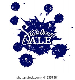 Summer sale. Lettering. Imitation blots of paint. 