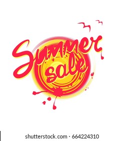Summer sale lettering on abstract sun painted print