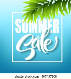Summer sale lettering on blue background. Vector illustration EPS10