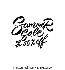 Summer sale. Lettering poster. Vector illustration isolated on white background.