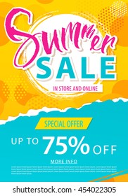 Summer sale lettering template banner. Vector illustration in yellow and blue color.