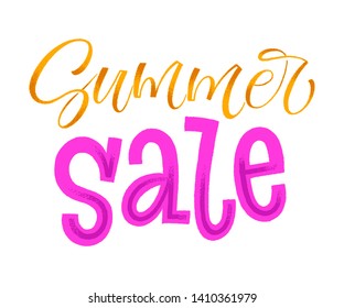 Summer sale lettering. Vector modern calligraphy for shopping store discount. Hand drawn elements for design of banners or posters, typographic inscription for advertising and social media