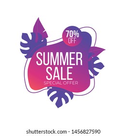 Summer sale liquid shapes tropical leaves background