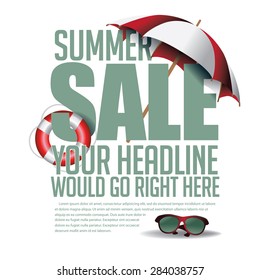 Summer Sale Marketing Template. EPS 10 Vector. Stock Vector Illustration For Greeting Card, Ad, Promotion, Poster, Flier, Blog, Article, Social Media, Marketing
