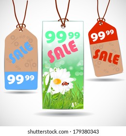 summer sale with meadow and ladybug