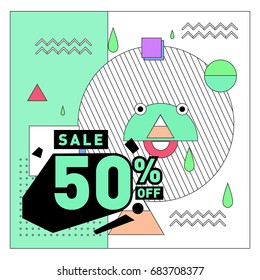 Summer sale memphis style web banner. Fashion and travel discount. Vector holiday Abstract colorful illustration with special offers and promotion.