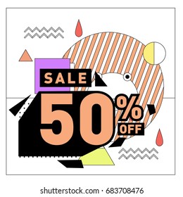 Summer sale memphis style web banner. Fashion and travel discount. Vector holiday Abstract colorful illustration with special offers and promotion.