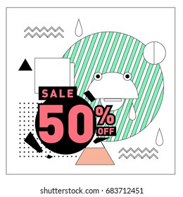 Summer sale memphis style web banner. Fashion and travel discount. Vector holiday Abstract colorful illustration with special offers and promotion.