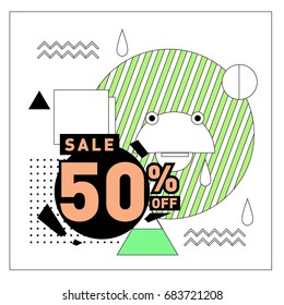 Summer sale memphis style web banner. Fashion and travel discount. Vector holiday Abstract colorful illustration with special offers and promotion.