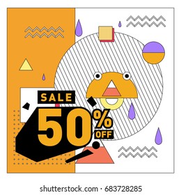 Summer sale memphis style web banner. Fashion and travel discount. Vector holiday Abstract colorful illustration with special offers and promotion.