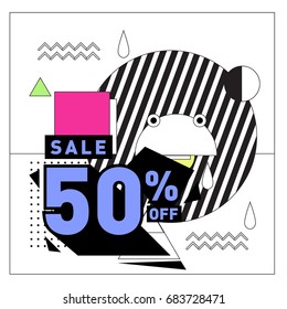 Summer sale memphis style web banner. Fashion and travel discount. Vector holiday Abstract colorful illustration with special offers and promotion.