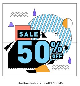 Summer sale memphis style web banner. Fashion and travel discount. Vector holiday Abstract colorful illustration with special offers and promotion.