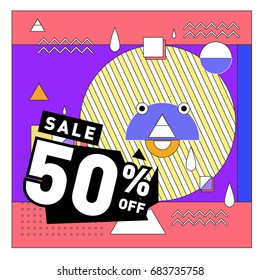 Summer sale memphis style web banner. Fashion and travel discount. Vector holiday Abstract colorful illustration with special offers and promotion.
