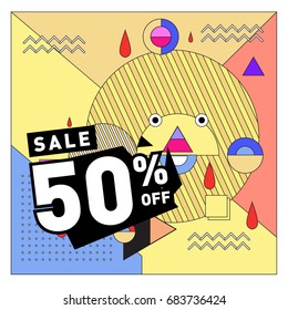 Summer sale memphis style web banner. Fashion and travel discount. Vector holiday Abstract colorful illustration with special offers and promotion.