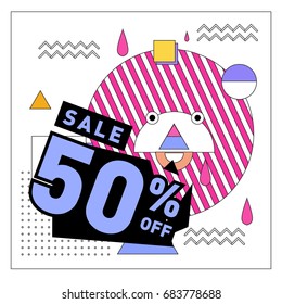 Summer sale memphis style web banner. Fashion and travel discount. Vector holiday Abstract colorful illustration with special offers and promotion.