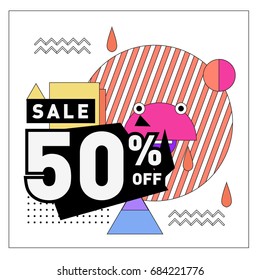 Summer sale memphis style web banner. Fashion and travel discount. Vector holiday Abstract colorful illustration with special offers and promotion.