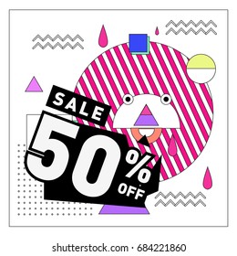 Summer sale memphis style web banner. Fashion and travel discount. Vector holiday Abstract colorful illustration with special offers and promotion.