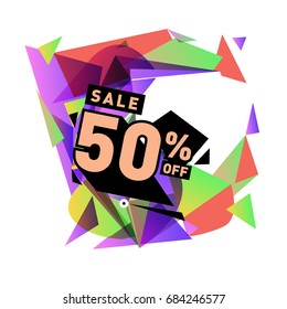 Summer sale memphis style web banner. Fashion and travel discount poster. Vector holiday Abstract colorful illustration with special offer and promotion.