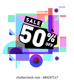 Summer sale memphis style web banner. Fashion and travel discount poster. Vector holiday Abstract colorful illustration with special offer and promotion.